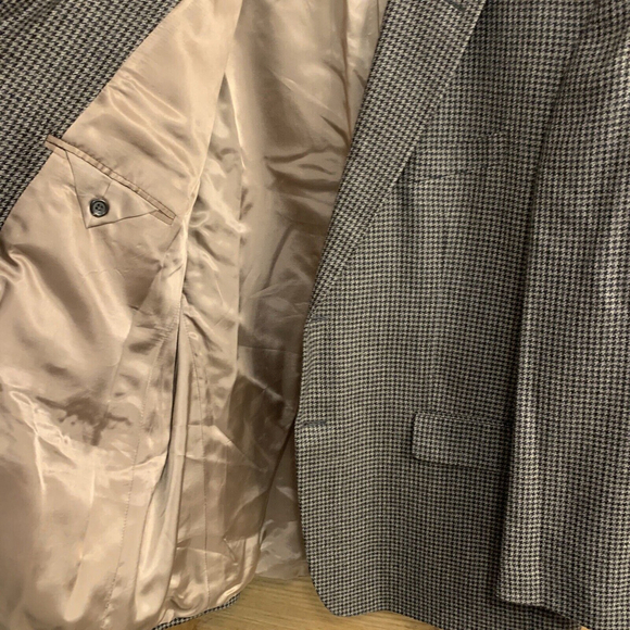 Chaps Men’s Blazer Sport Coat Brown Beige Houndstooth Size 46R 100% Lambswool - Picture 5 of 6